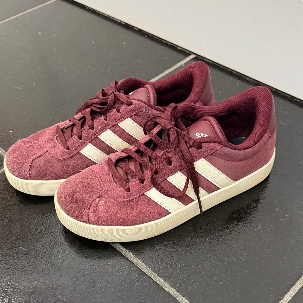 adidas Maroon Suede Sneakers with White Stripes